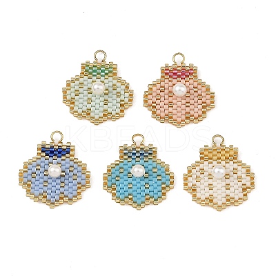Shell Pearl & Glass Seed Beaded Pendants PALLOY-MZ01437-1