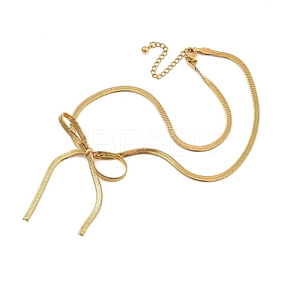 Bowknot 304 Stainless Steel Snake Chain Pendant Necklaces for Women NJEW-G151-01G-1