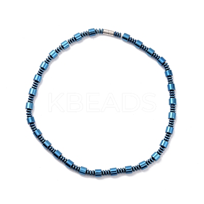 Synthetic Hematite & Brass Column Beaded Necklace Bracelet with Magnetic Clasps SJEW-G079-01-1