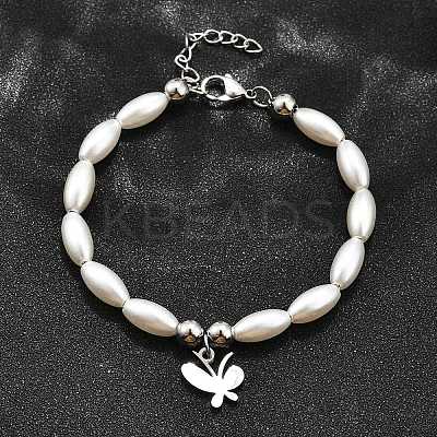 304 Stainless Steel Butterfly Charm Bracelets for Women BJEW-C098-08P-1