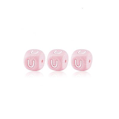 20Pcs Pink Cube Letter Silicone Beads 12x12x12mm Square Dice Alphabet Beads with 2mm Hole Spacer Loose Letter Beads for Bracelet Necklace Jewelry Making JX435U-1