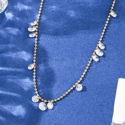 304 Stainless Steel Ball Chain Colorful Cubic Zirconia Flat Round Tassel Necklaces for Women LS-NJEW-A051-03G-02-1