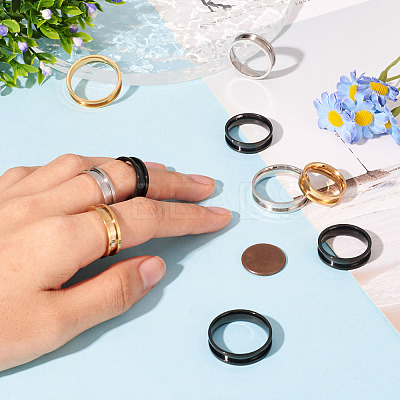 12Pcs 6 Size 201 Stainless Steel Grooved Finger Ring Settings RJEW-TA0001-05G-1