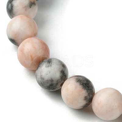 Natural Pink Zebra Jasper & Synthetic Turquoise Cross Beaded Stretch Bracelet BJEW-JB09791-1