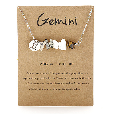 667 Stainless Steel with Natural Dalmatian Jasper & Natural Howlite & Natural Tiger Eye Chip Pendant Necklaces FS-WGFED6E-09-1