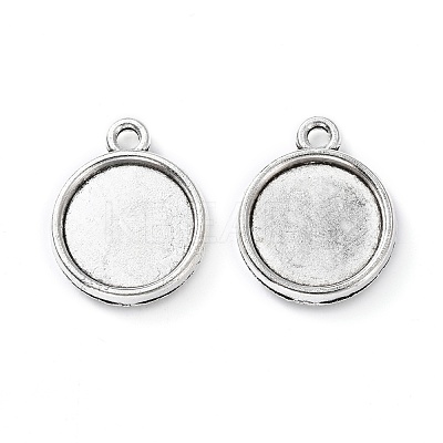 Tibetan Style Alloy Flat Round Pendant Cabochon Settings TIBEP-M022-32AS-1