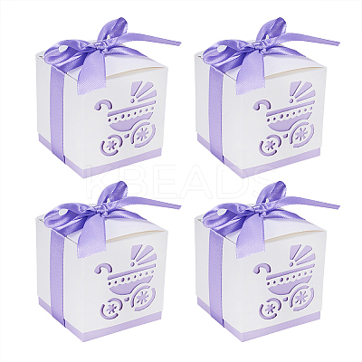 Hollow Stroller BB Car Carriage Candy Box wedding party gifts with Ribbons CON-BC0004-97B-1
