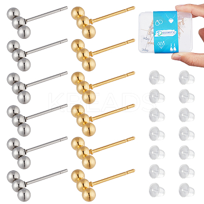 20Pcs 2 Color 201 Stainless Steel Beaded Horizontal Bar Stud Earrings with 316 Stainless Steel Pin for Women STAS-DC0008-84-1