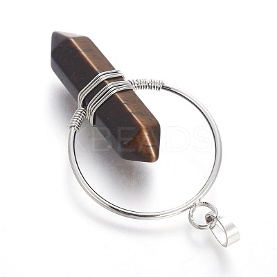 Natural Tiger Eye Big Double Terminated Pointed Pendants G-G771-A01-1
