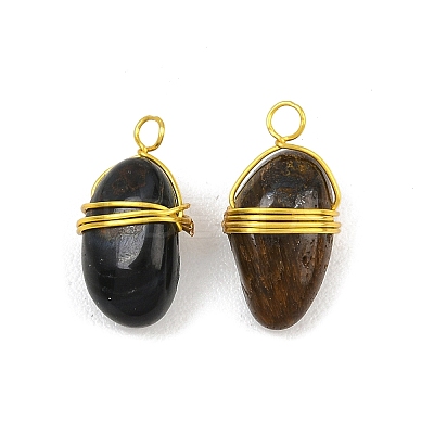 Natural Tiger Eye Wire Wrapped Pendants GG-CBA4154-01G-02-1