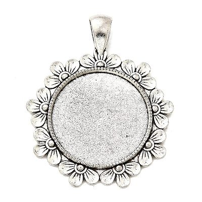 Tibetan Style Flower Alloy Pendant Cabochon Settings X-TIBEP-Q055-09AS-RS-1