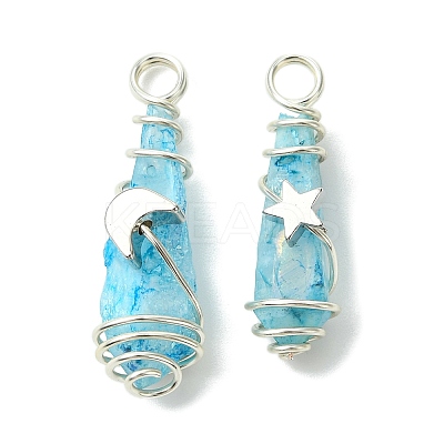 2Pcs Electroplated Natural Quartz Crystal Dyed Copper Wire Wrapped Pendants PALLOY-JF03166-02-1