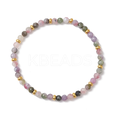 Natural Multicolor Tourmaline Beads Stretch Bracelets for Women BJEW-JB13374-1