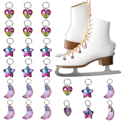 24Pcs 3 Styles Star & Moon & Heart Glass Shoes Charms PALLOY-PH01715-1