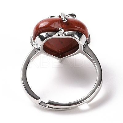 Gemstone Heart with Bowknot Adjustable Ring RJEW-P031-02P-1
