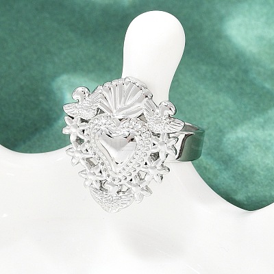 304 Stainless Steel Heart Adjustable Finger Rings for Women RJEW-A074-07P-1
