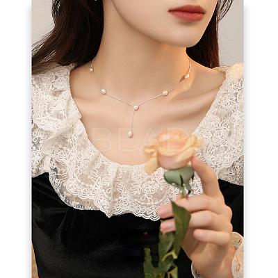 925 Sterling Silver with Natural Freshwater Pearl Potato Link Chain Y Necklaces for Women FS-WG86156-01-1