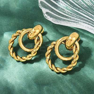 304 Stainless Steel Twist Ring Dangle Stud Earrings EJEW-K268-22G-1