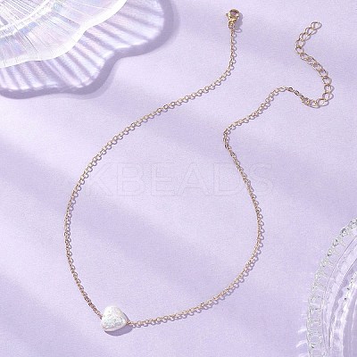 Natural Keshi Pearl Heart Pendant Brass Cable Chain Necklaces for Women NJEW-JN05825-1