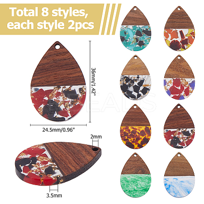 16Pcs 8 Colors Transparent Resin & Walnut Wood Big Pendants RESI-HS0001-01B-1