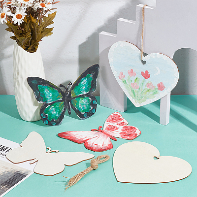 DIY Blank Heart & Butterfly Wood Pendant Decoration Making Kit DIY-NB0010-97-1