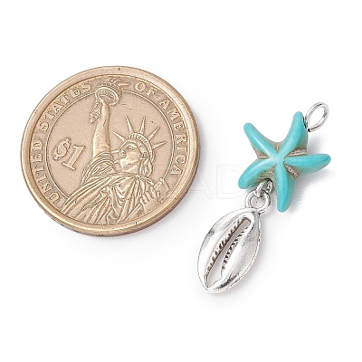 7Pcs 7 Styles Dyed Synthetic Turquoise Starfish & Alloy Sea Animals Pendants PALLOY-JF03752-01-1
