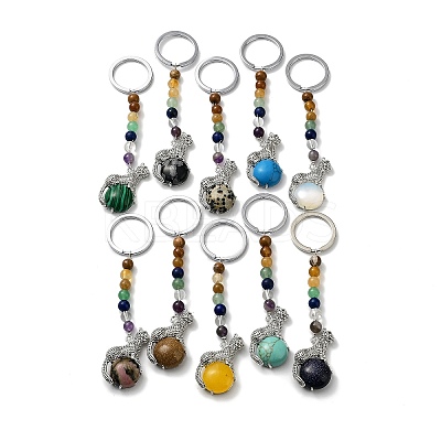 Natural & Synthetic Mixed Gemstone & Brass Cheetah Keychain KEYC-H019-01P-1