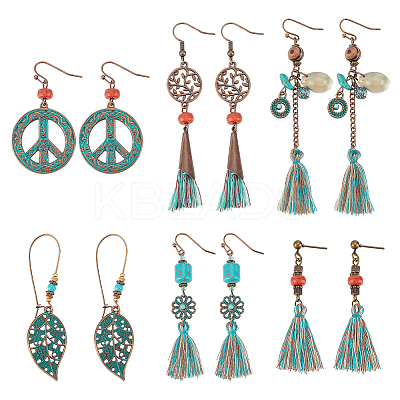 6 Pair 6 Style Bohemian Vintage Tassel Earrings Set EJEW-AN0003-71-1