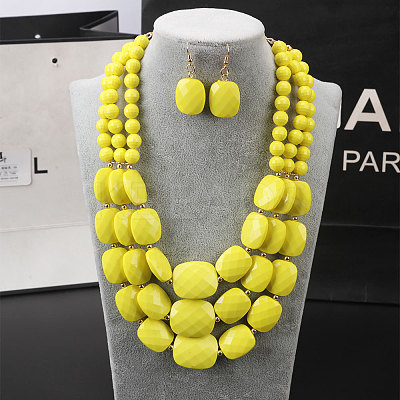 Bohemian Style Acrylic Faceted Rectangle Beaded Multilayer Necklaces & Dangle Earrings Sets WG4F927-02-1