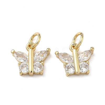 Brass Micro Pave Clear Cubic Zirconia Charms KK-F930-20G-1