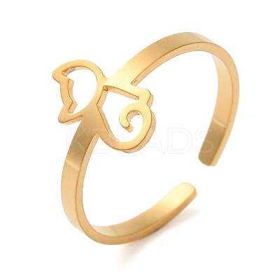 Hollow Cat 304 Stainless Steel Open Cuff Rings for Women LS-RJEW-N048-07G-1