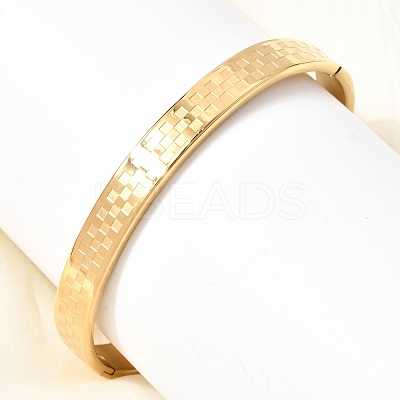 304 Stainless Steel Tartan Textured Hinged Cuff Bangles for Women SA-CBAC920-10G-1