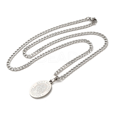 Non-Tarnish Oval with Angel Pendant Necklaces NJEW-C043-04P-1