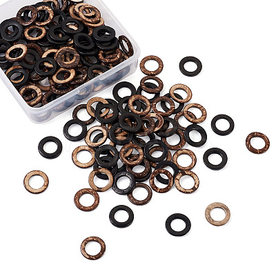 200Pcs 2 Colors Dyed Wood Jewelry Findings Coconut Linking Rings COCO-CD0001-01-1