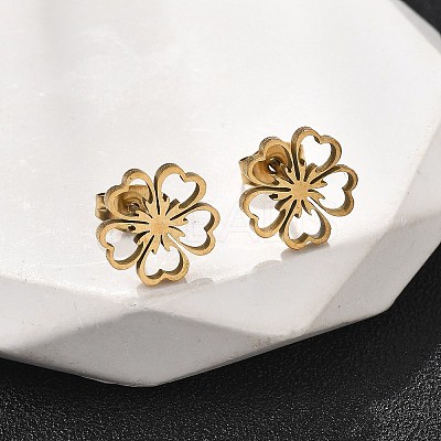Flower 201 Stainless Steel Pendant Necklaces & Stud Earrings Sets for Women SJEW-Q025-04G-1