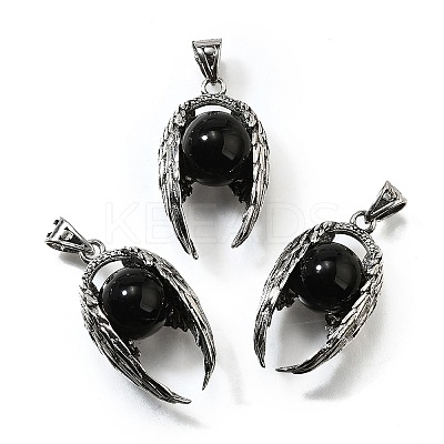 Natural Obsidian Round Pendants G-K339-03AS-07-1