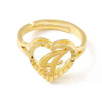 Real 18K Gold Plated Brass Alphabet Adjustable Rings RJEW-M139-18I-1