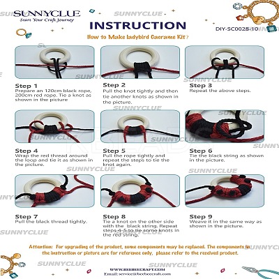 DIY Handmade Woven Cotton Ladybird Keychain Making Kits DIY-SC0028-10-1