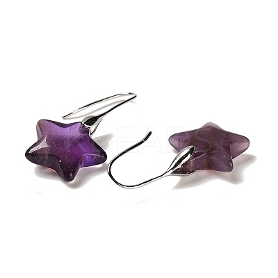 Natural Amethyst Star Dangle Earrings EJEW-I315-03P-10-1