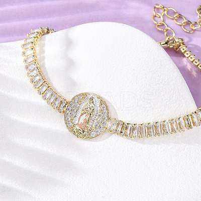 Brass Micro Pave Clear Cubic Zirconia Rectangle Link Chain Bracelets for Women BJEW-U044-01A-G-1