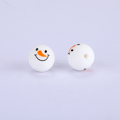 Christmas Printed Round with Snowman Pattern Silicone Focal Beads SI-JX0056A-118-1