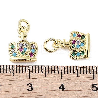 Rack Plating Crown Brass Micro Pave Cubic Zirconia Charms KK-E102-01G-1