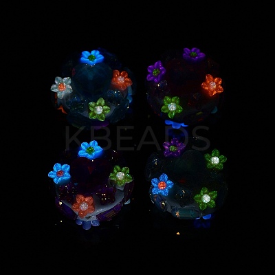 Luminous Resin Flower Polymer Clay Rhinestone Beads CLAY-A004-03-1