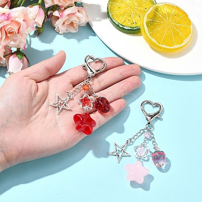 Strawberry and Star Acrylic & Glass Pendant Decoration HJEW-YW00040-01-1