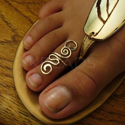 Boho Adjustable Brass Twisted Wire Wrapped Long Toe Rings FS-WGB3A04-01-1