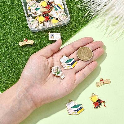 30Pcs 5 Styles Graduation Theme Alloy Enamel Pendants FIND-CJ0002-50-1