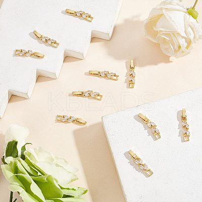 10Pcs Rack Plating Brass Clear Cubic Zirconia Watch Band Clasps KK-SC0003-11G-1