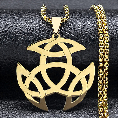 201 Stainless Steel Viking Triquetra Knot Pendant Necklaces LS-NJEW-H065-06G-1