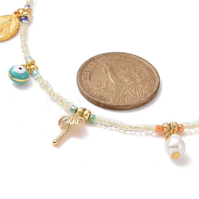 Virgin Mary & Tree & Evil Eye Alloy & Brass Pendant Necklace with Glass Seed Beaded Chains for Women NJEW-JN04289-1