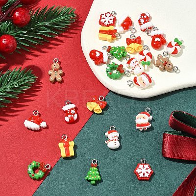 24Pcs 12 Styles Christmas Theme Opaque Resin Pendants RESI-FS0001-86A-1